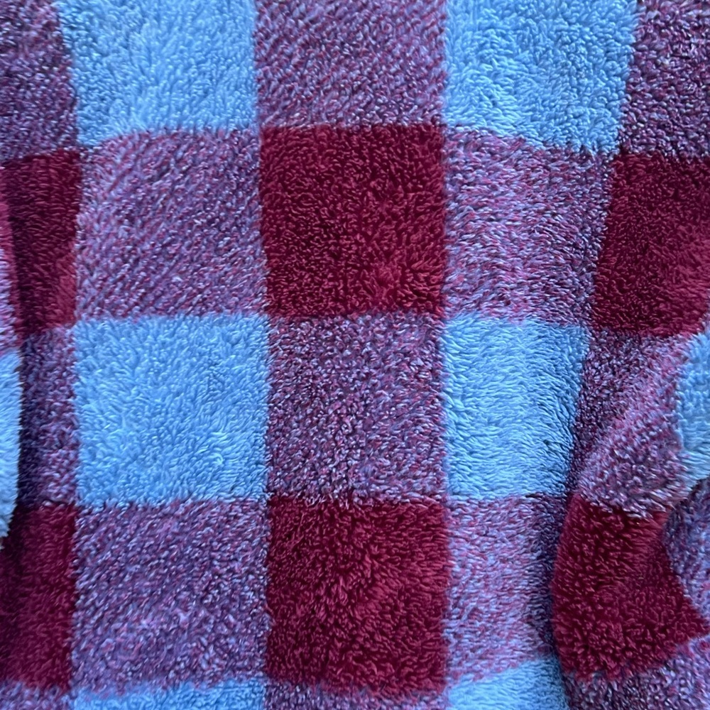 Eddie Bauer Purple Burgundy Plaid Teddy Fleece Jacket size Med - Picture 12 of 12